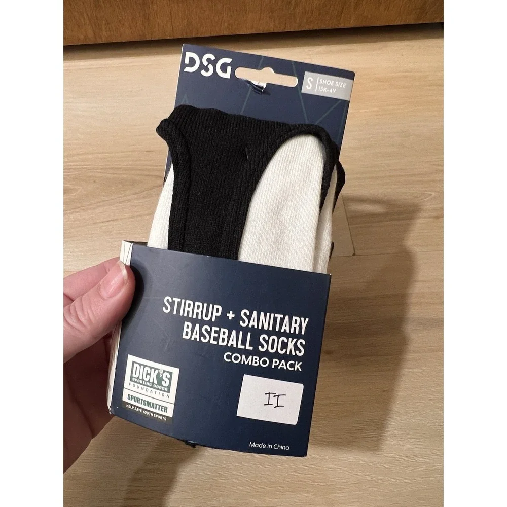 DSG Stirrup + Sanitary Baseball Socks Black and White, Youth Small 13K-4Y